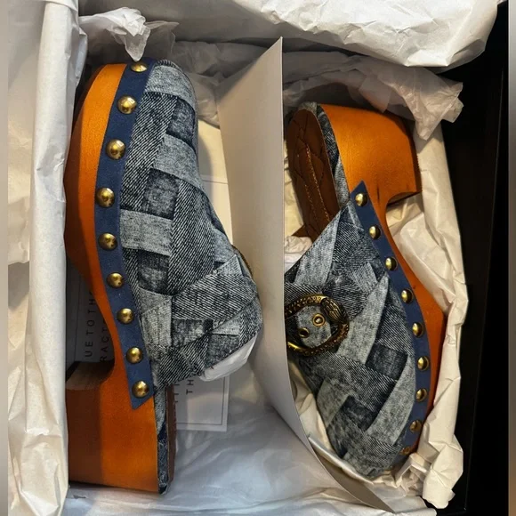 Kurt Geiger Women's Denim Blue Studded Clogs - Picture 2 of 11